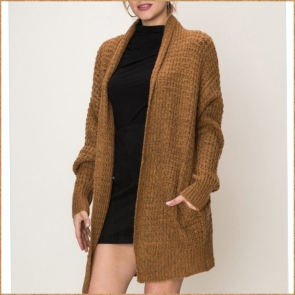🍁DROP SLEEVE WAFFLE OPEN CARDIGAN. - Picture 1 of 4